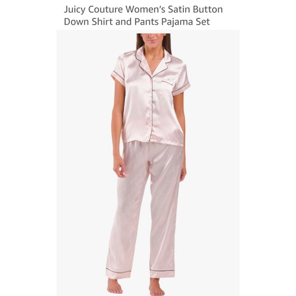 Juicy Couture Womens Satin Pajama Set Button Down Short Sleeve Sleepwear New - Picture 1 of 8